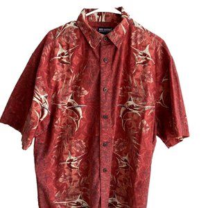 Reel Legends Mens Shirt Sz L Short Sleeves Red White Rayon Blend Fish de…